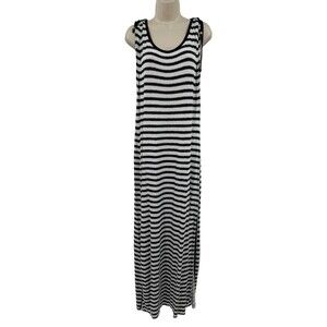 Michael Kors Maxi Dress Large Black White Stripe Sleeveless Casual Scoop Neck